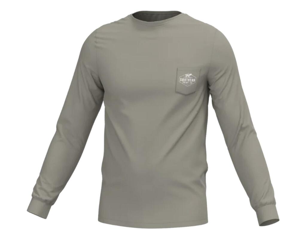 NEW SOUTHERN POINT CO. men's down south long sleeve pocket tee in laural oak